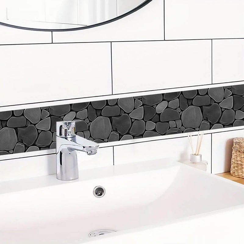 IVN Wallpaper Border Peel and Stick Decorative Wall Trim Self Adhesive Black Stone Accent Strip for Bathroom Laundry Room Pool Area Mirror Frame Shelf Wall Edge 4x196 Inch Elegant Design - Image 5